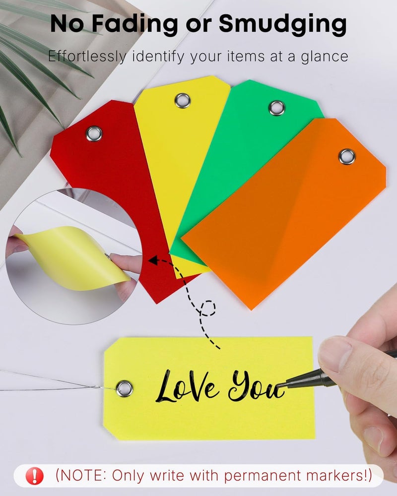 Uniclife 120 Pcs Plastic Tags for Labeling 4 Colors, 4.7"x 2.36" Plastic Shipping Tag with Wire Writable Waterproof Tag Price Tags with Reinforced Eyelet Blank Hang Label for Luggage - Image 5